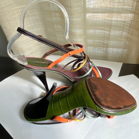 Louis Vuitton slingback heels multi-color leather straps size 38 Italy mules - Picture 9 of 11